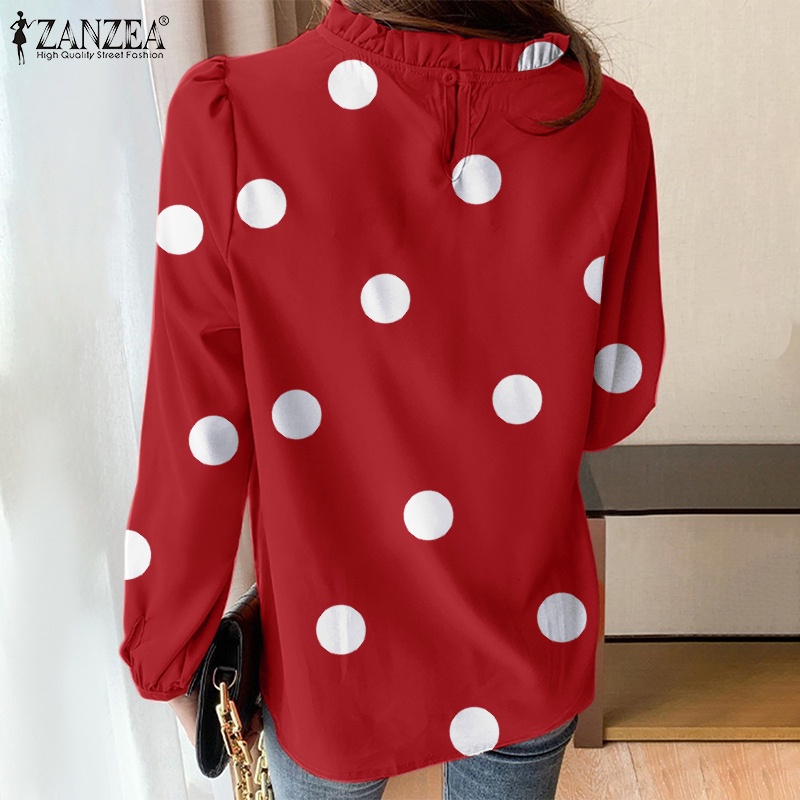 Zanzea Áo Kiểu Cổ Đứng Tay Phồng In Họa Tiết Chấm Bi Xinh Xắn Thời Trang Cho Nữ