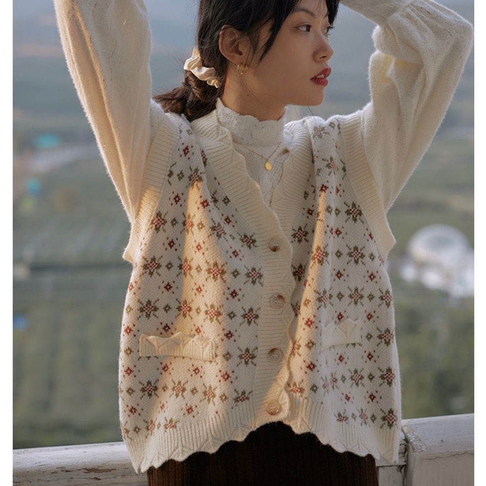 Áo Khoác Cardigan Dệt Kim Cổ Chữ V Dáng Rộng Phong Cách Vintage Dành Cho Nữ