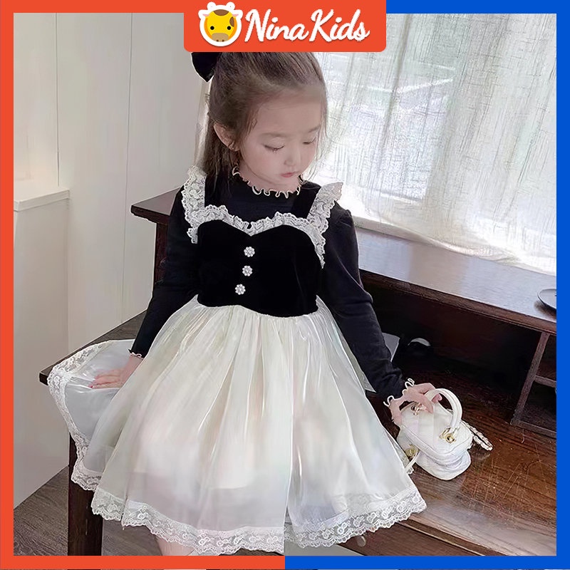 Đầm DàI Tay Ren Hoa KiểU DáNg HàN QuốC Cho Bé GáI (0 -