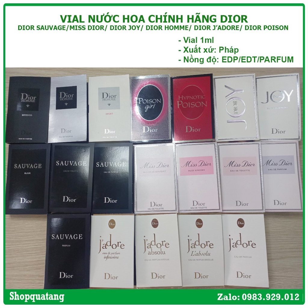 Vial Nước Hoa Chính Hãng Dior Sauvage/ Poison/ Miss Dior/ Joy/ Jador 1ML