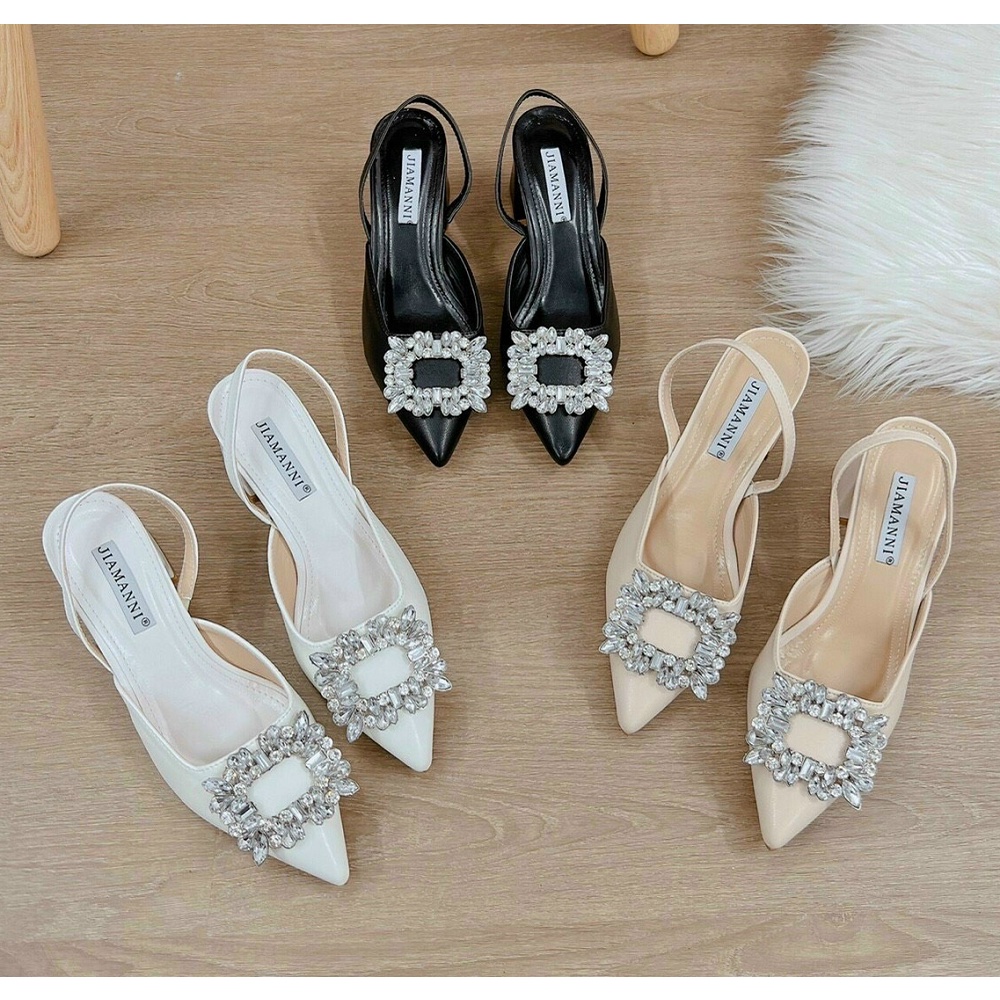 Giày Cao gót Hoa Đá Trắng  Vải VÂN GÂN đế cao 7phân siêu sang