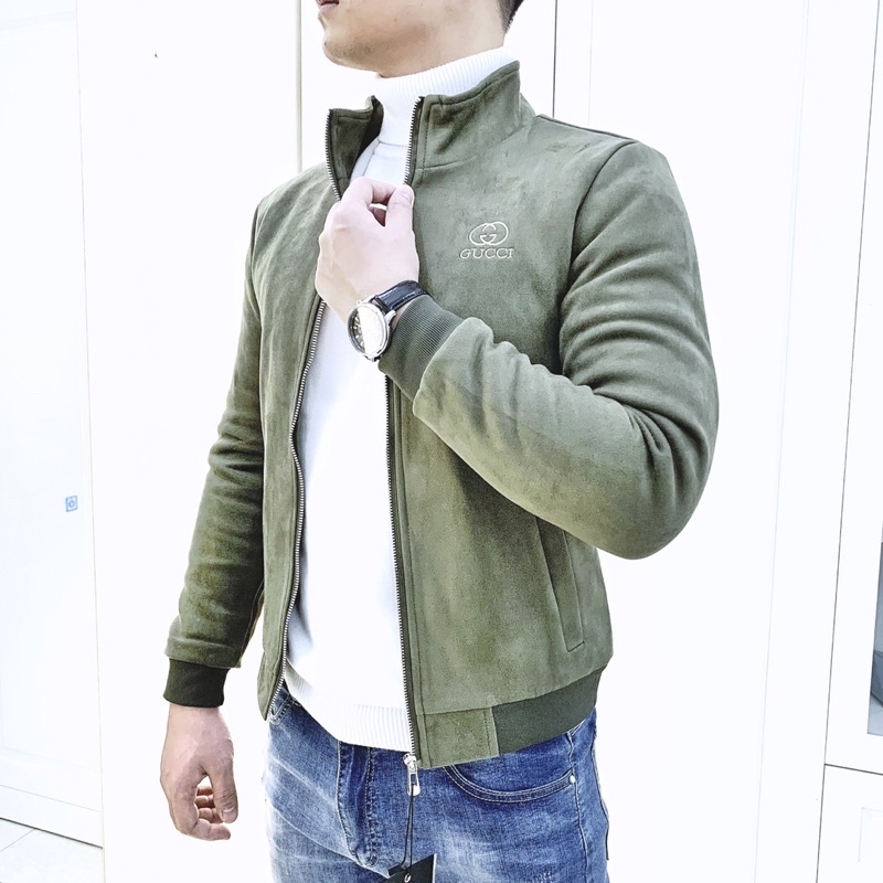 Áo da lộn nam lót lông Gucci trẻ trung thời trang