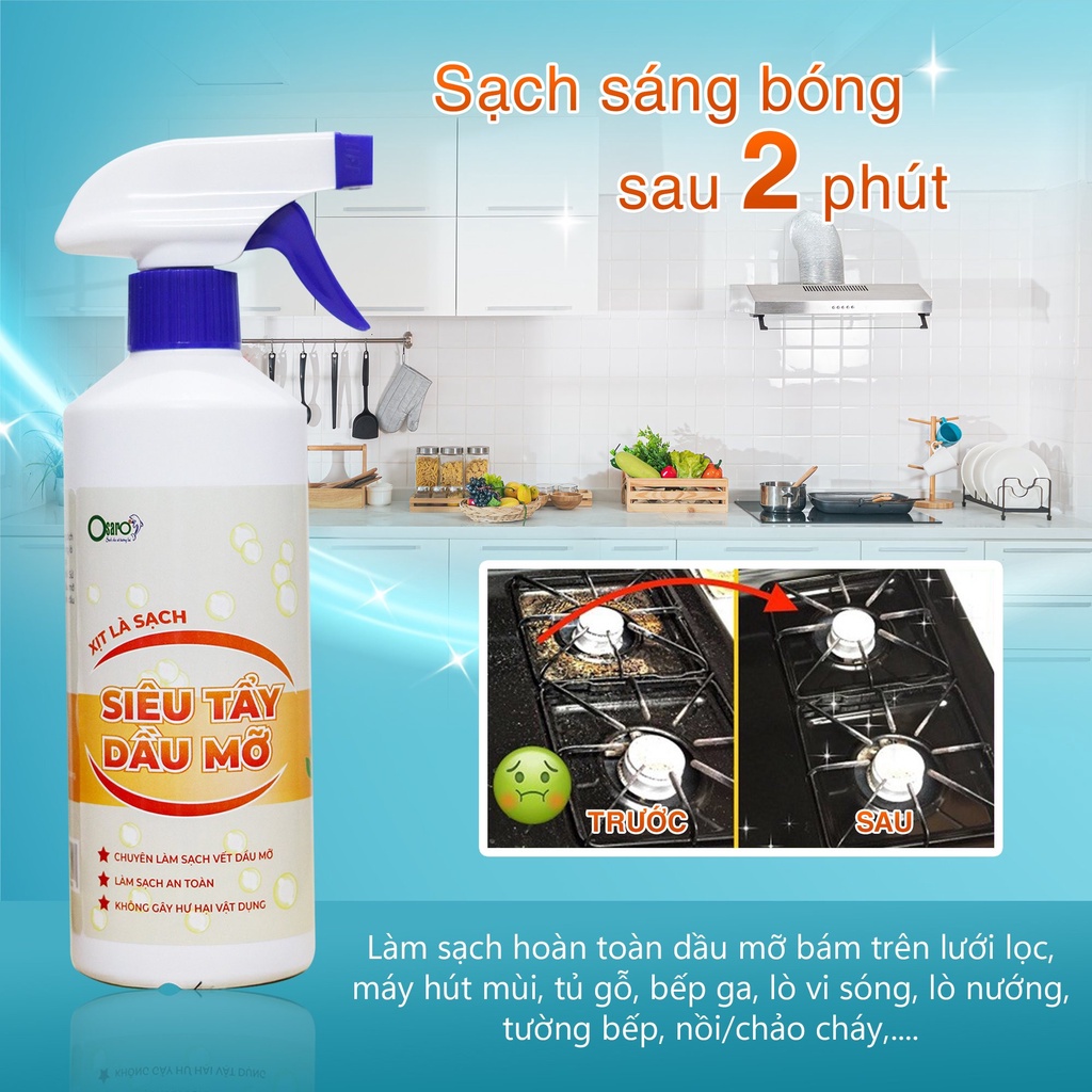 Chai Xịt Tẩy Dầu Mỡ Osaro 500ml - Chiết suất từ tự nhiên An Toàn, Thân Thiện