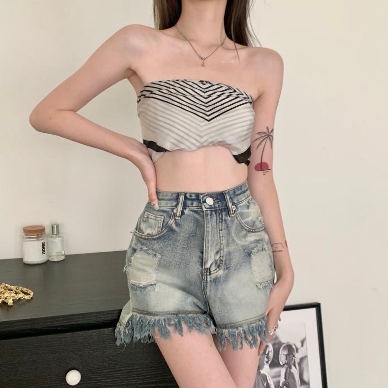 IELGYQuần Short denim Lưng Cao Dáng Rộng Phong Cách Thời Trang Mỹ Dành Cho Nữ