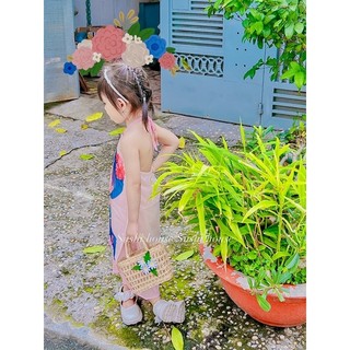 Set áo dài cách tân cổ yếm cho bé gái