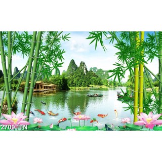 Tranh dán ốp tường 3D cảnh quan Thiên Nhiên, phong cảnh, thác ghềnh nhận in ấn theo kích tấc đòi hỏi - 2709TTN