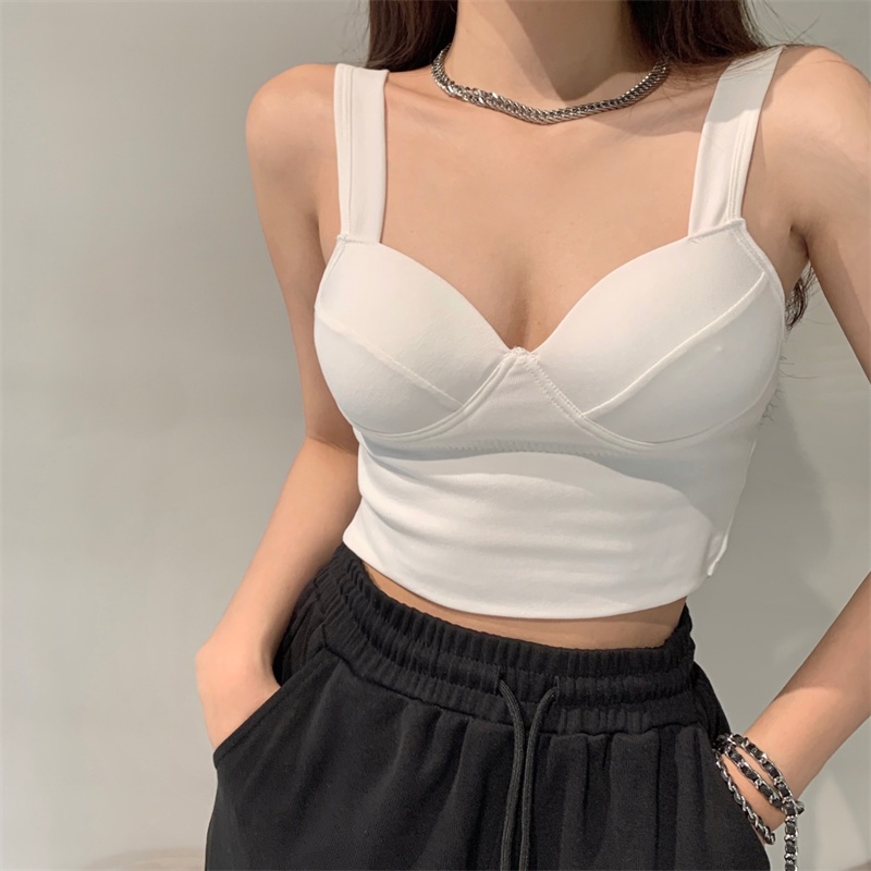 Áo hai dây SUXI cổ chữ V có mút đệm ngực màu sắc đơn giản cho nữ