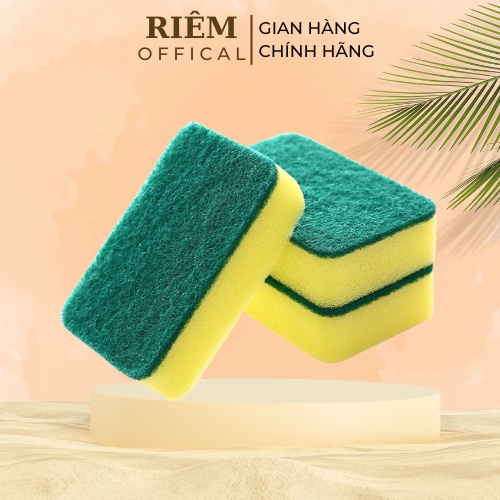 Miếng Bọt Biển 2 Mặt Xanh Vàng - Cọ Rửa Chén Dĩa, Đánh Xoong Nồi Chảo Sạch Sẽ, Tiện Dụng Nhà Bếp RIEM