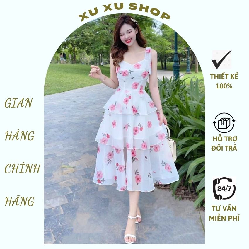 Đầm hoa 2 dây voan 3 tầng HÀNG THIẾT KẾ - XU XU SHOP - Váy hoa nhí dáng dài họa tiết nhẹ nhàng thanh lịch - ẢNH THẬT