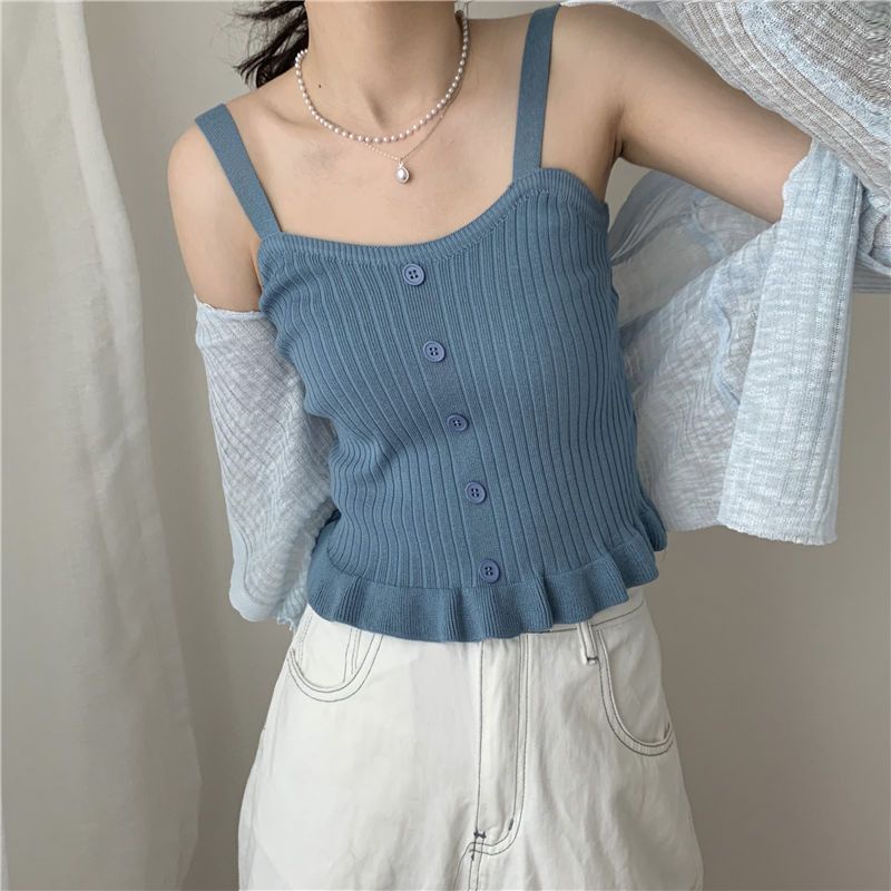 Áo Dệt Kim Không Tay Dáng Ôm Thời Trang Mùa Hè Dành Cho Nữ