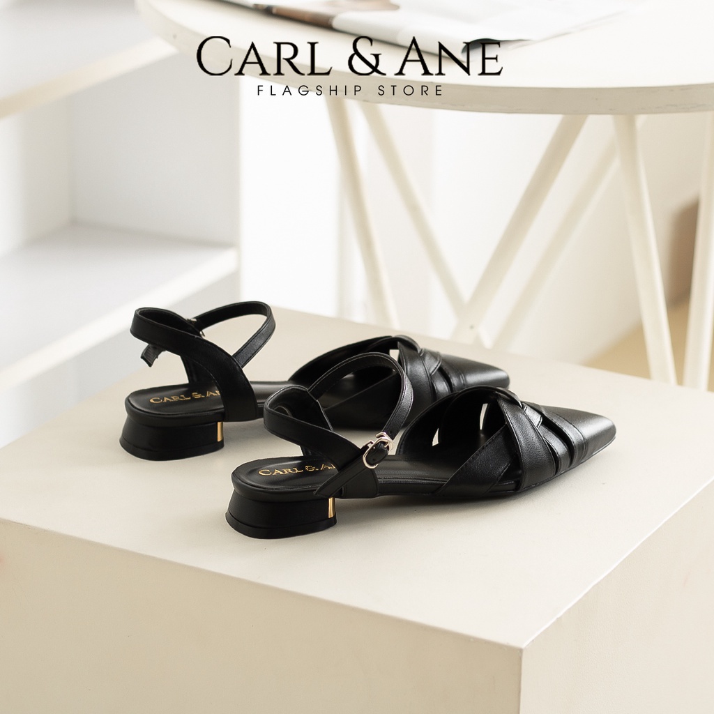 Carl & Ane - Giày cao gót mũi nhọn phối mũi quai đen chéo cao 2.5cm màu bò _ CL032