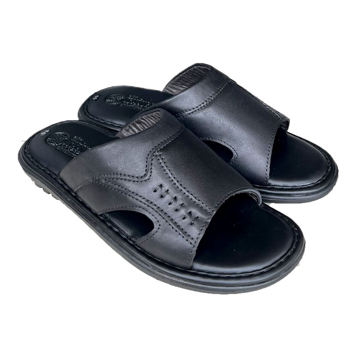 Dép da nam bigsize đế cao 3cm Trường Hải da bò  màu nâu DNN125