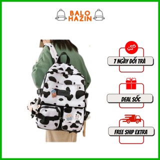 Balo Uzzang cao cấp dành cho nữ in họa tiết bò sữa 2 hộp siêu đẹp