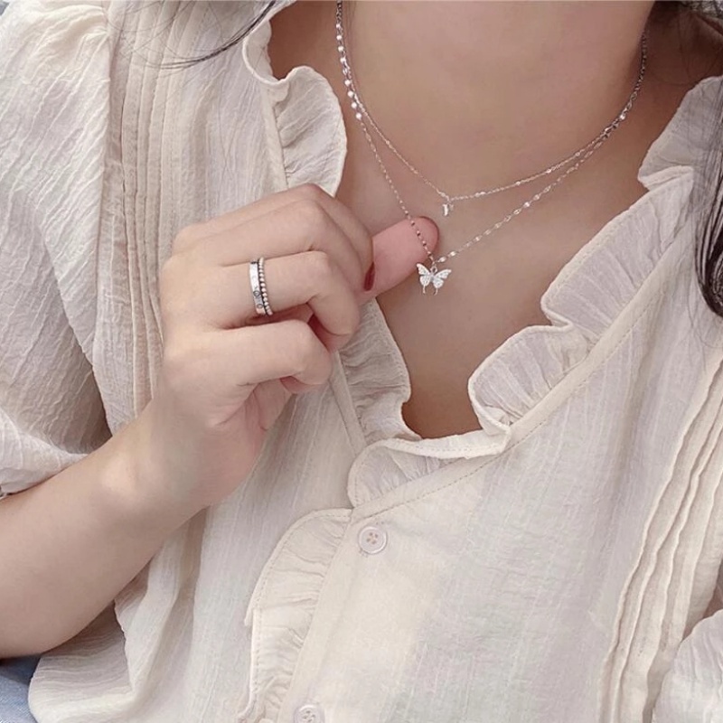 Vòng cổ Hai Lớp Mặt Hình Bướm Đính Đá Lấp Lánh Cho Nữ