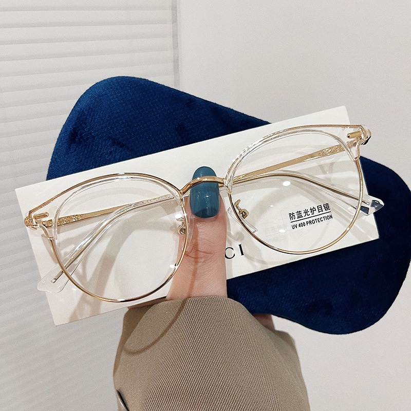 Gọng kính cận nữ nam cao cấp phong cách Hàn Quốc mắt kính không độ râm mát tròn ngố chống tia UV hit hot đẹp HANASO 113