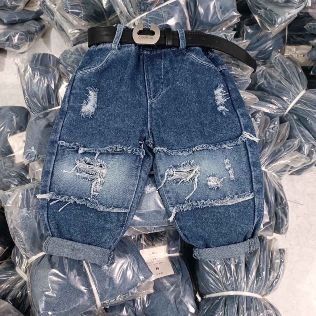 Quần jeans, quần bò dài thiết kế vá ống sành điệu cho bé 10-25kg