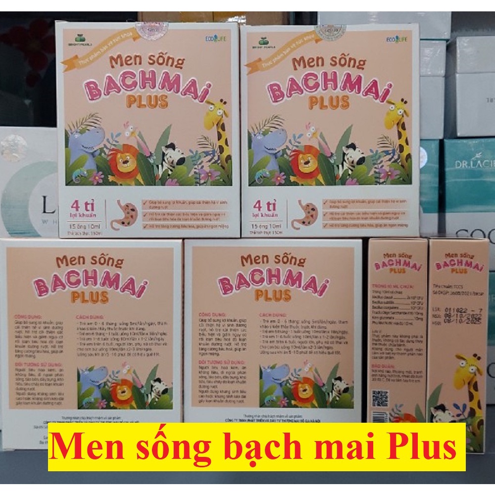 Men Sống Bạch Mai Plus hộp 15 ống 10ml,chứa chất xơ hữu cơ và 4 tỷ lợi khuẩn bé hết táo bón,rối loạn tiêu hóa,biếng ăn