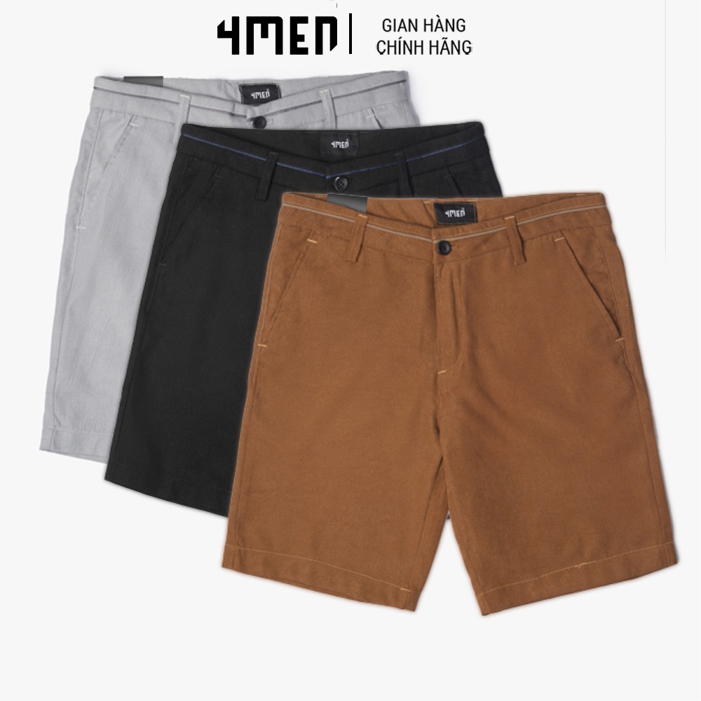 Quần Short Regular Phối Sọc 4MEN QS038 nút và khóa kéo tiện dụng, vải kaki mềm mại, chống nhăn, thoáng mát, trẻ trung