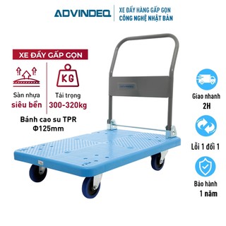 Xe đẩy hàng 4 bánh gấp gọn chở 300kg ADVINDEQ ,bánh xe cao su chống ồn, xe kéo hàng sàn nhựa xếp gọn đa năng