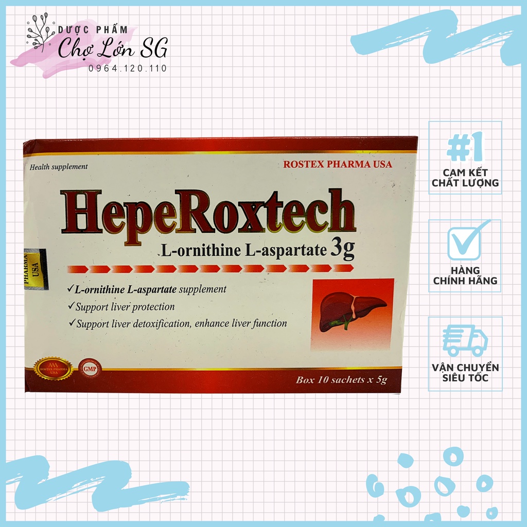 [CHÍNH HÃNG] Cốm Hepe Roxtech L-ornithine L-aspartat giảm xơ gan, men gan, nhiễm mỡ  - Hộp 10 gói
