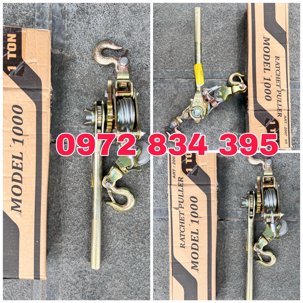 Pa lăng lắc cáp 2 tấn, ba lăng cáp lắc tay tải trọng 2 tấn cáp 6ly dài 1.5 mét dùng trong cáp quang