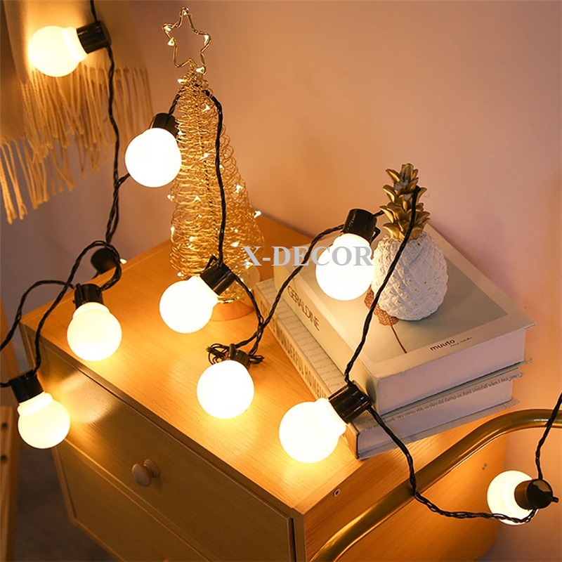 Dây Đèn Led Trang Trí Ngoài Trời Dài 5.5M 20 Bóng Tròn Phi 5CM Cắm Điện Có