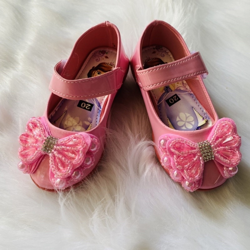 Giày búp bê da bít mũi cho bé gái, giày búp bê hình elsa có gắn nơ đính cườm theo phong cách công chúa dành cho bé gái
