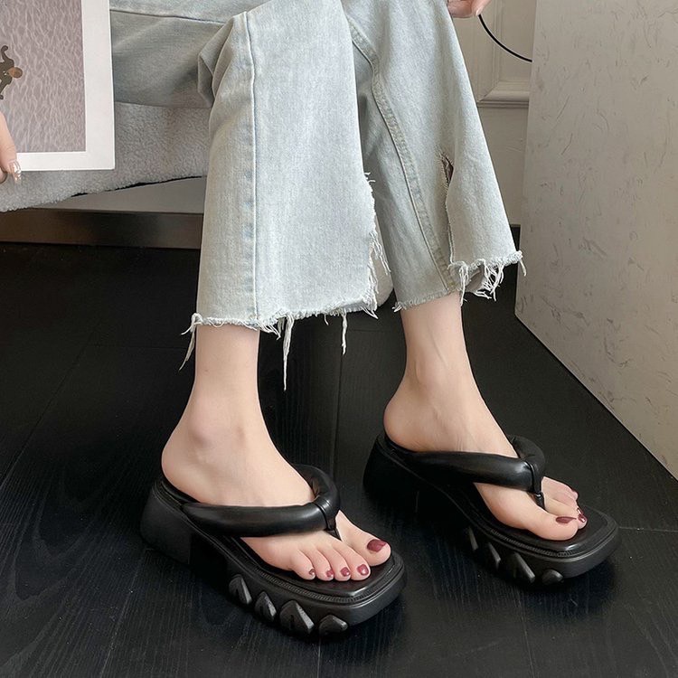 Dép xỏ ngón nữ mũi vuông đế dày cao 3-5cm da mềm phong cách Nhật Bản - Génial Shoes