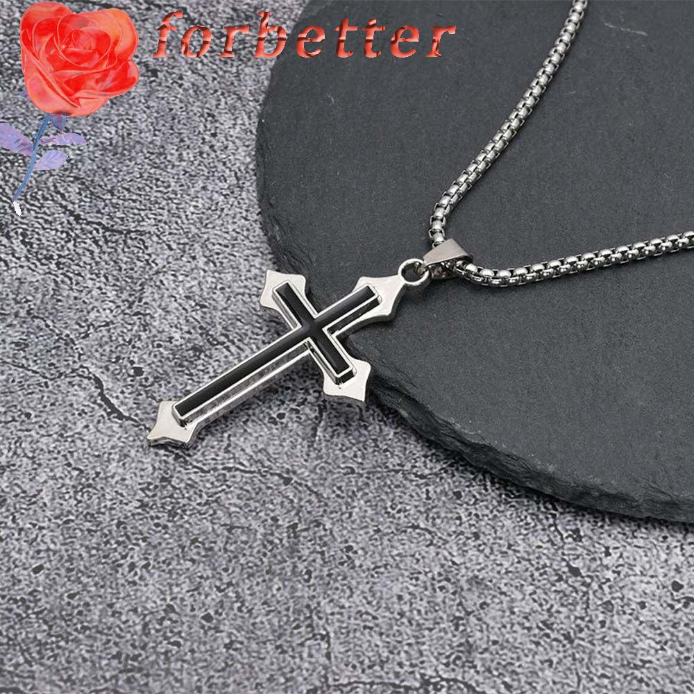 Vòng cổ dây xích mặt hình thánh giá màu đen phong cách gothic cổ đIển cho nam