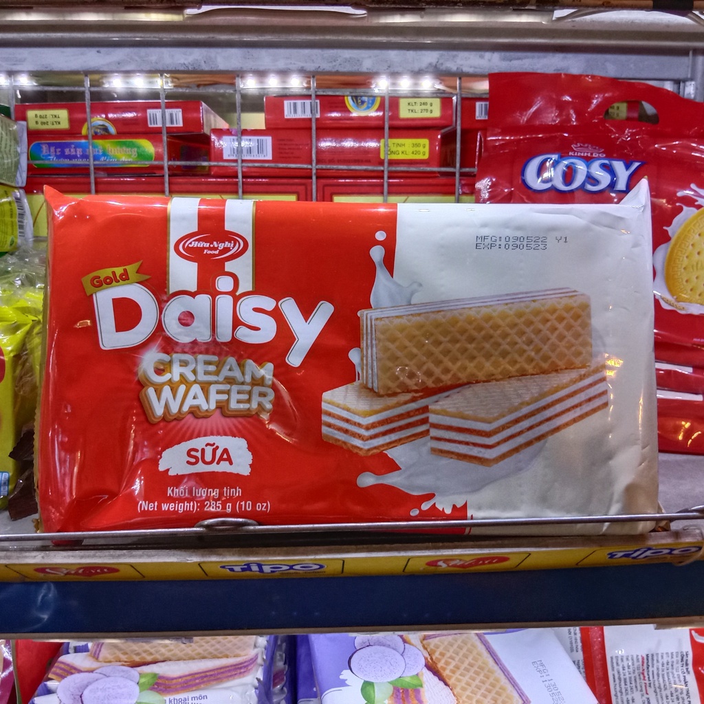 Bánh kem xốp Gold Daisy Cream Wafer Hữu Nghị hương Sữa/Khoai môn/Cốm - gói 285g /145g