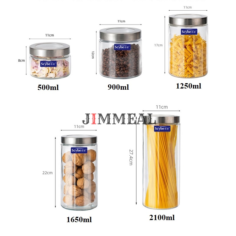 [Chính hãng] Lọ Thủy Tinh Nắp Vặn, Hũ Thủy Tinh Nắp Inox Vặn Xoáy Scybe Đựng Gia Vị, Thực Phẩm 500 900 1250 1600 2100ml