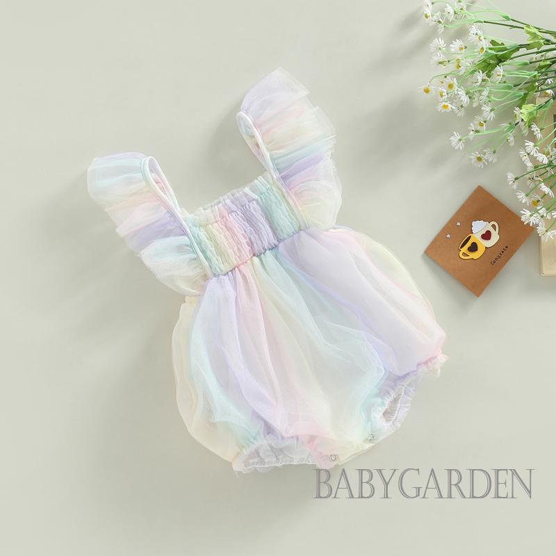 Áo Liền Quần Tay Phồng Cổ Vuông Nhuộm Màu Thời Trang Mùa Hè Cho Bé Gái 0-18 Tháng Tuổi