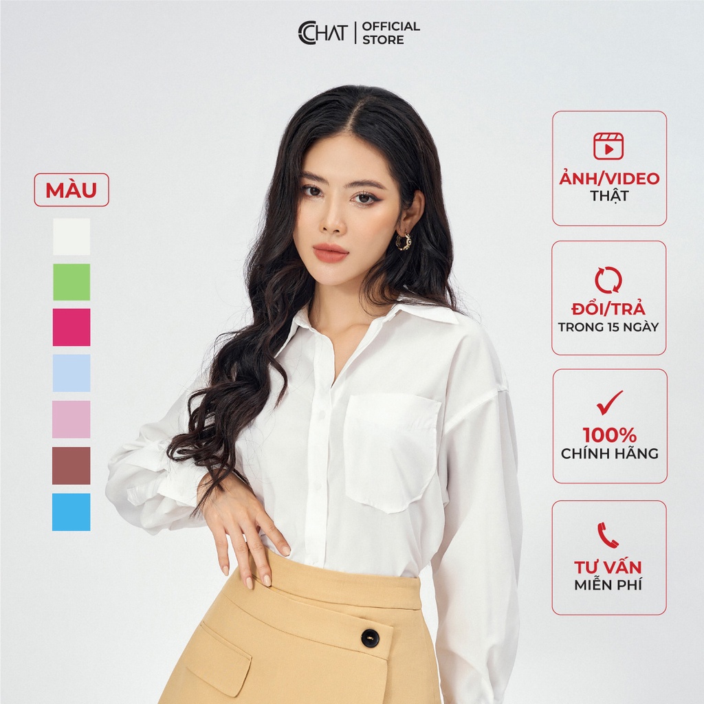 Áo Sơ Mi Nữ 𝐂𝐂𝐇𝐀𝐓 Suông Thép Tay Chất Thô Cao Cấp Phong Cách Trẻ Trung 92FDT2003ST