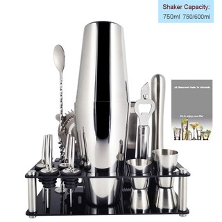 Bộ 13 dụng cụ pha chế cocktail bằng thép không gỉ 750 / 600ml kèm giá đỡ