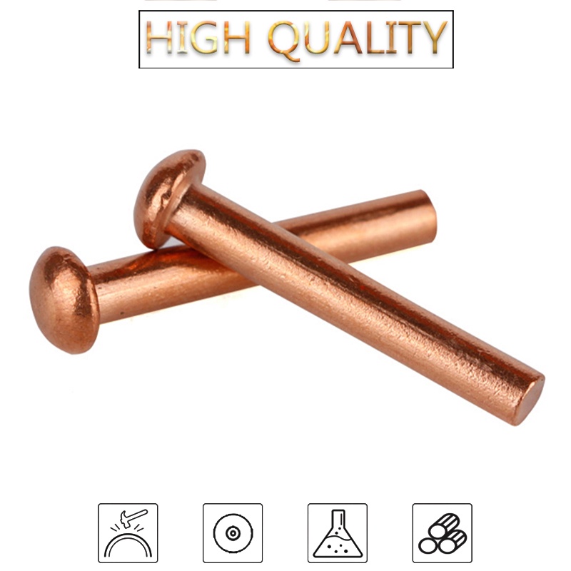 Đinh Tán Đầu Tròn Bằng Đồng Thau 3mm-40mm m1.5 m2 m2.5 m3 m4 m5 m6 m8 Chuyên Dụng