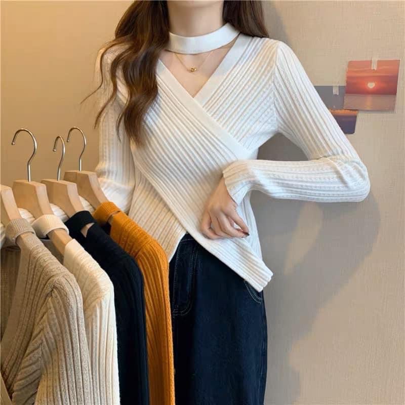 ÁO LEN VẠT CHÉO DÂY CỔ CHOKER SIÊU XINH
