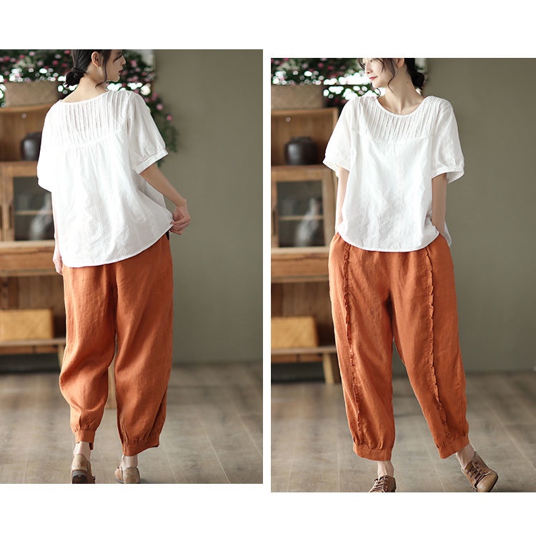 Quần Harem Cotton Màu Trơn Lưng Cao Phong Cách Retro Mùa Hè Mới