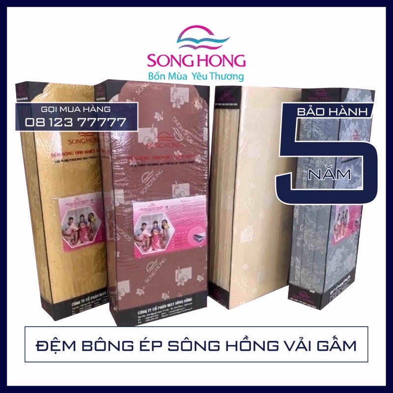 ĐỆM BÔNG ÉP SÔNG HỒNG VỎ GẤM GẤP 3 - HÀNG CHÍNH HÃNG