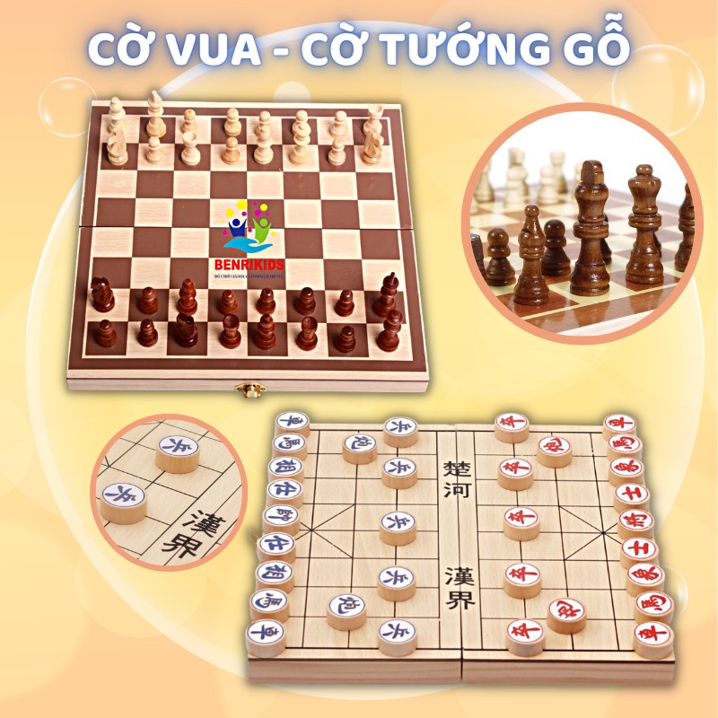 Combo Đồ Chơi Bàn Cờ Tướng Và Bộ Cờ Vua To Bằng Gỗ có Hộp Đựng Tiện Lợi