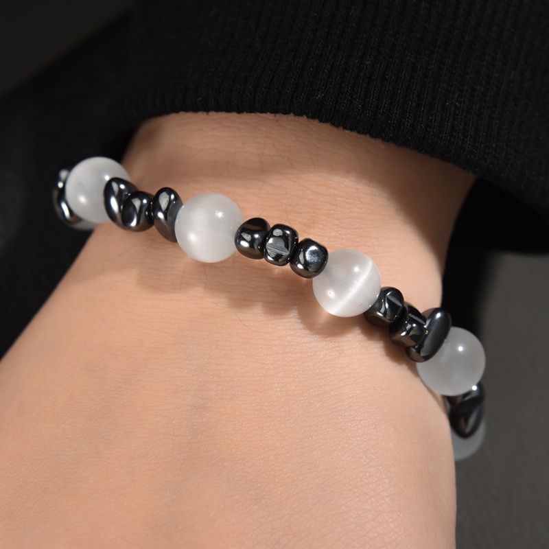 Vòng Tay Chuỗi Hạt Đá Mắt Mèo Bằng Thép Titan Màu Đen Phong Cách Hàn Quốc Cổ Điển Thời Trang Cho Cặp Đôi