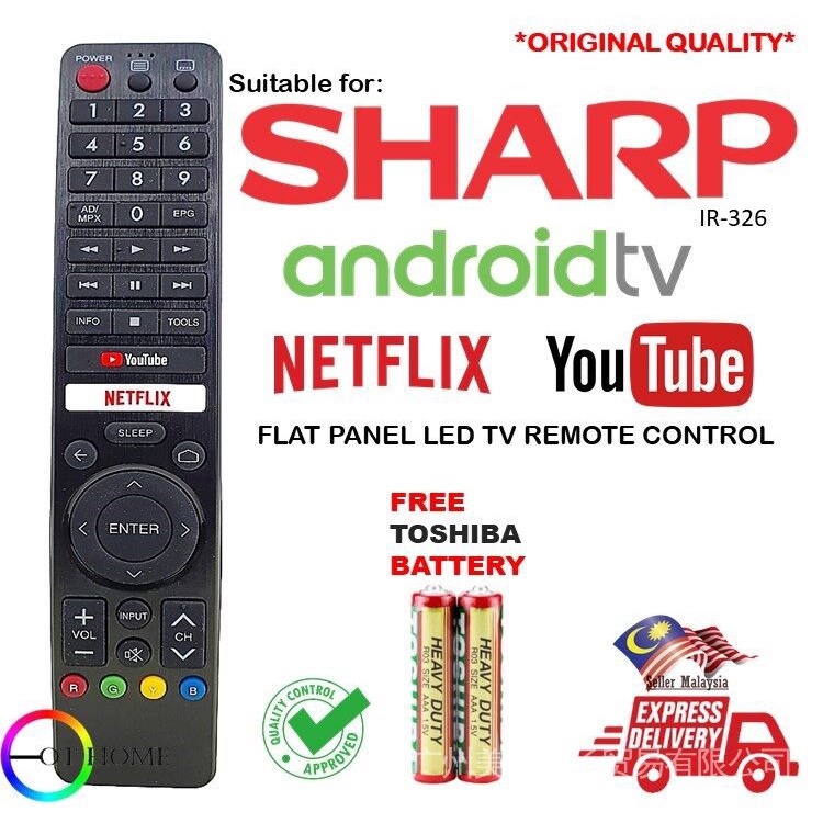 Điều khiển từ xa TV bảng điều khiển phẳng thông minh Android Sharp (IR-326) LC-60LE650M, LC-60UA6800