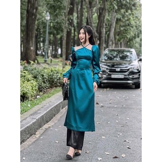 (Hình thật sản phẩm) Set áo dài cách Tân satin lụa sang chảnh Yn