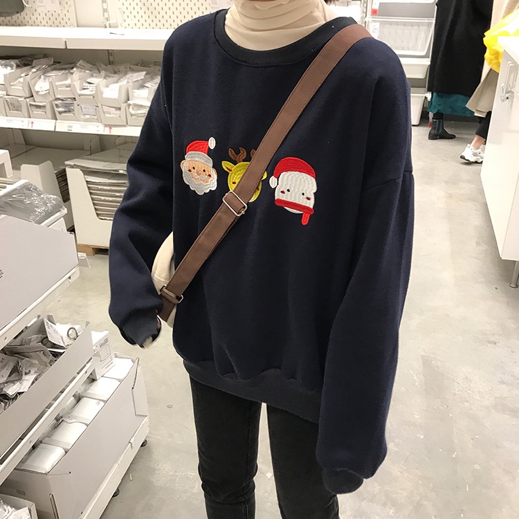 Áo sweater nỉ bông tay dài giáng sinh trắng đỏ xanh  đen thời trang thu đông Ulzzang A045