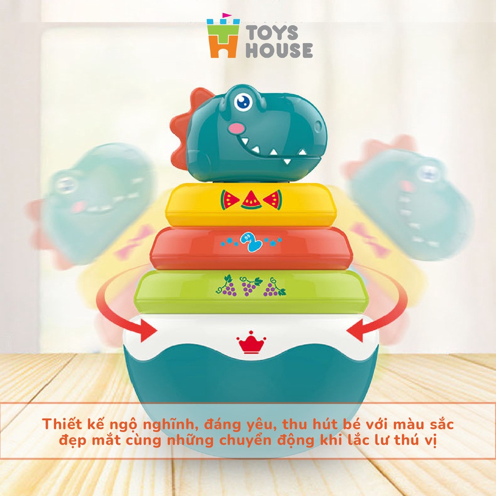 Đồ chơi lật đật, vòng xúc xắc xếp chồng nhiều màu sắc hình khủng long ToysHouse HE0298