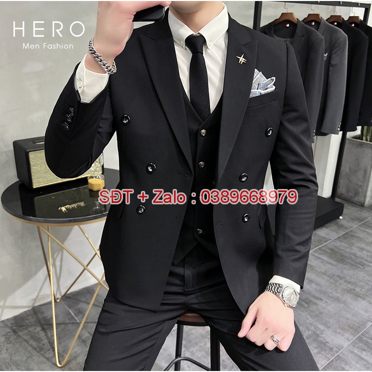 Áo Vest Nam 6 Cúc màu đen, Suit nam 6 cúc màu đen, Fom ôm đẹp, chất vải sịn