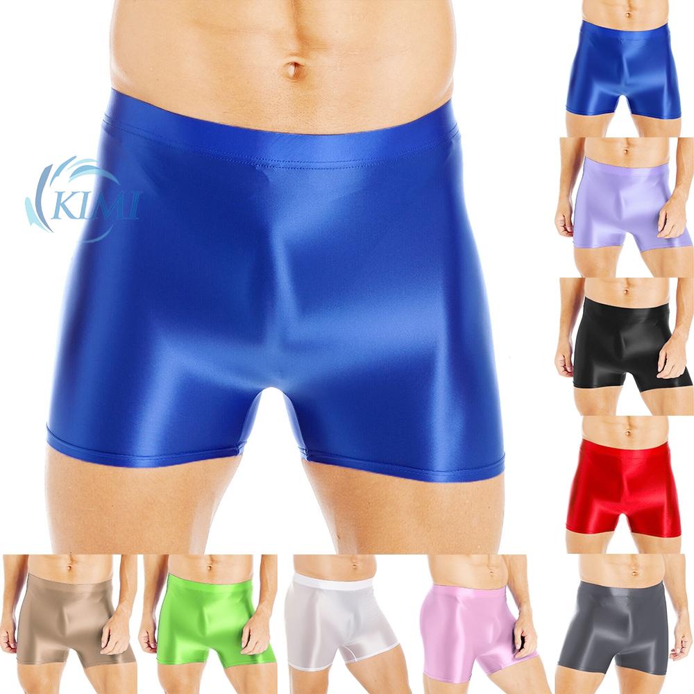 KIMI-Men Panties Underpants Yoga Bottoms Comfortable Glossy Leggings Shorts