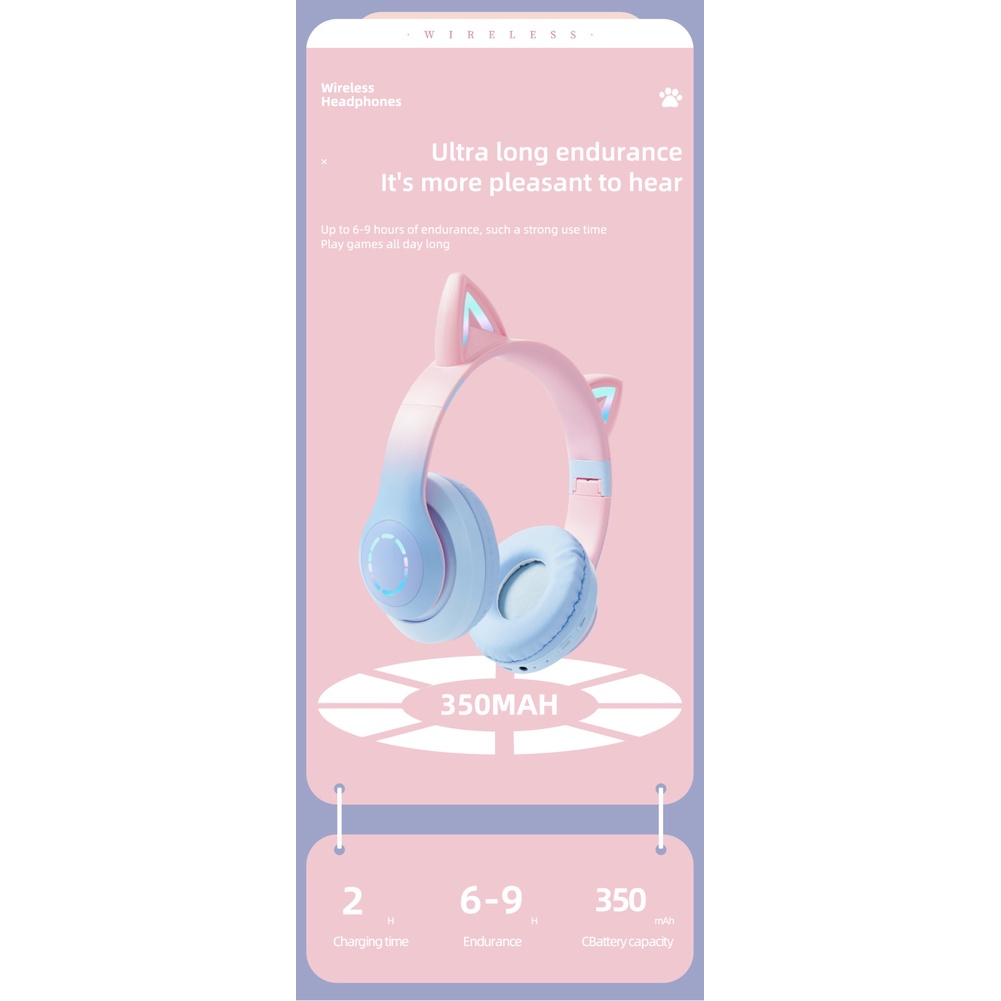 Tai Nghe Bluetooth 5.0 TWS Không Dây B39 Pro Có Đèn LED Hình Tai Mèo Dễ Thương Kèm Mic