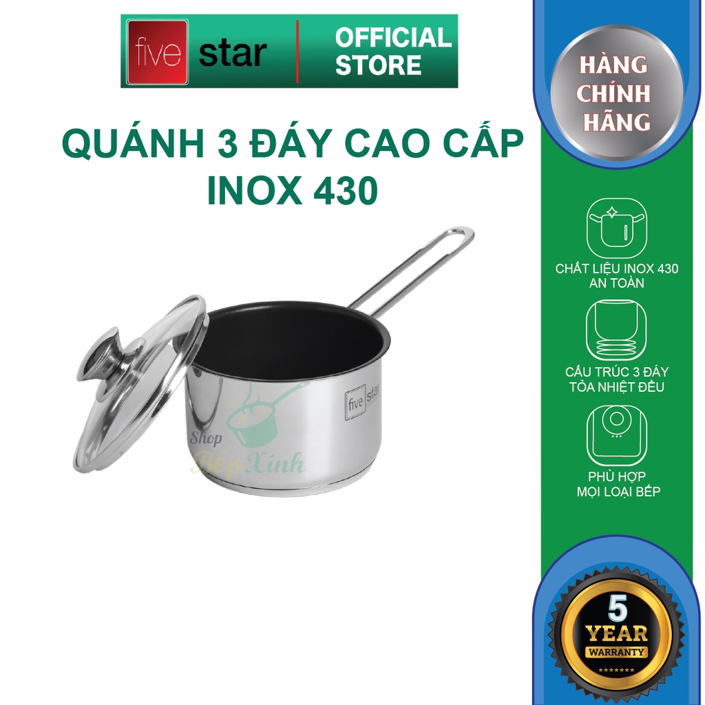 Quánh 3 đáy inox 430 Fivestar Standard nắp kính bếp từ ( 12cm/14cm/16cm )