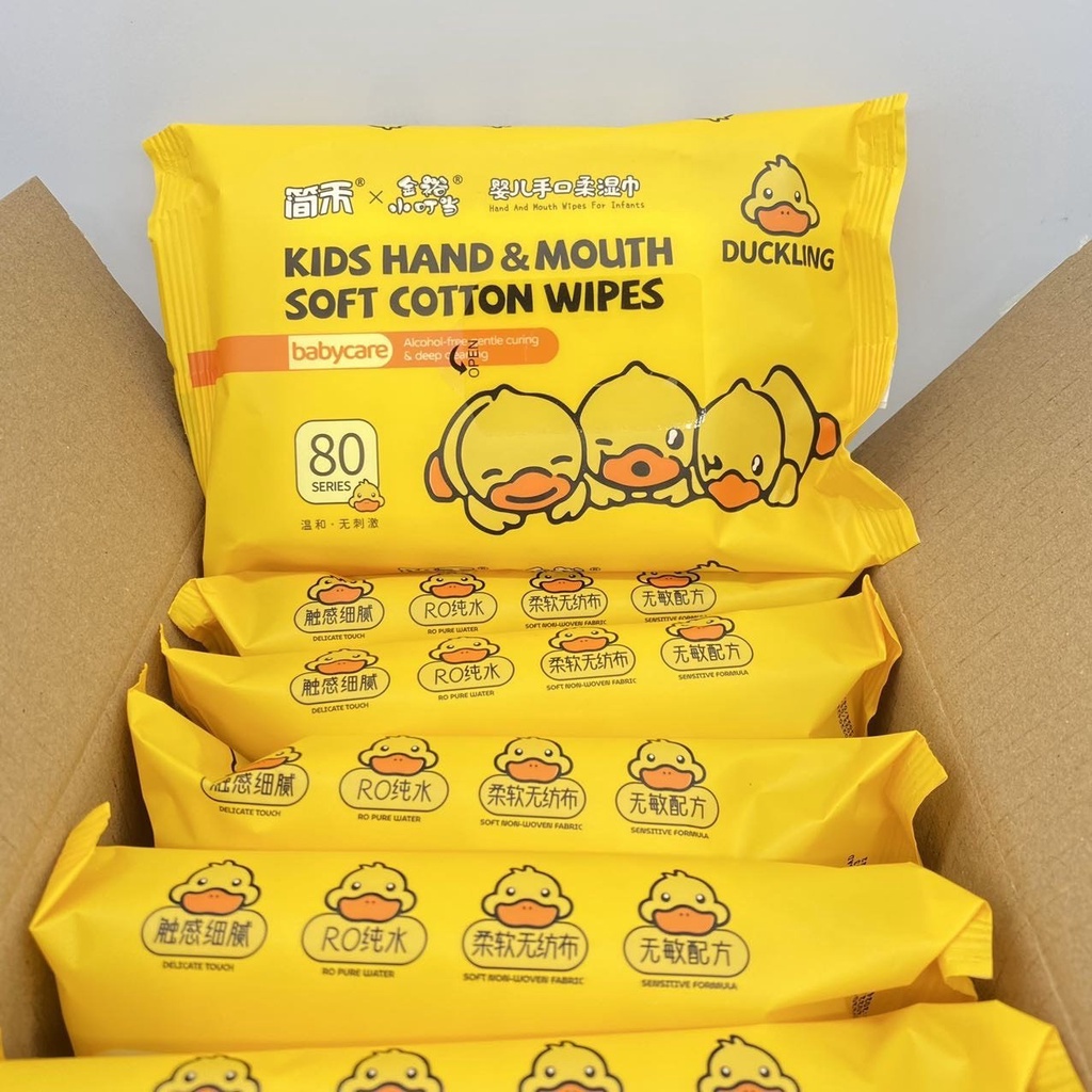 Hộp 10 Gói Khăn Ướt Vịt Vàng / Giấy Ướt Vịt Vàng Nội Địa Trung / khăn giấy ướt vịt vàng gduck mềm mại