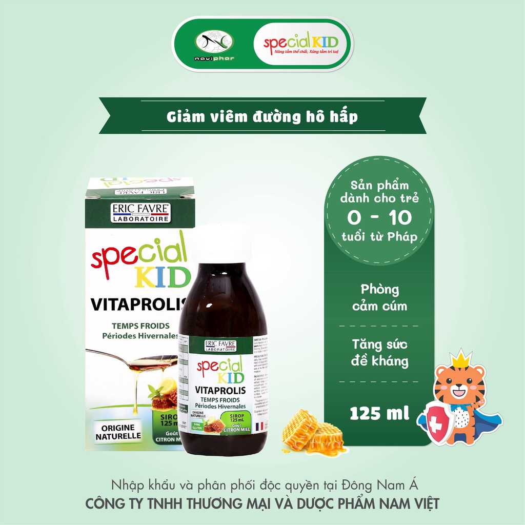 Siro bộ 3 kháng sinh hữu cơ tự nhiên, giảm viêm đường hô hấp trên - TPBVSK Special Kid Vitaprolis-125ml [Nhập khẩu Pháp]